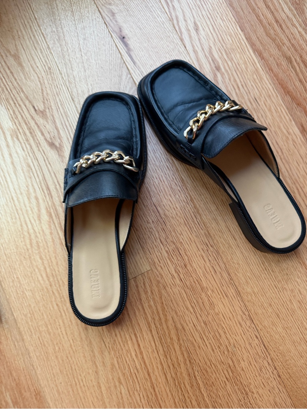 Maeve Anthropologie Black Leather Chain Loafer Mules Made in Spain EU 39 - Picture 6 of 8